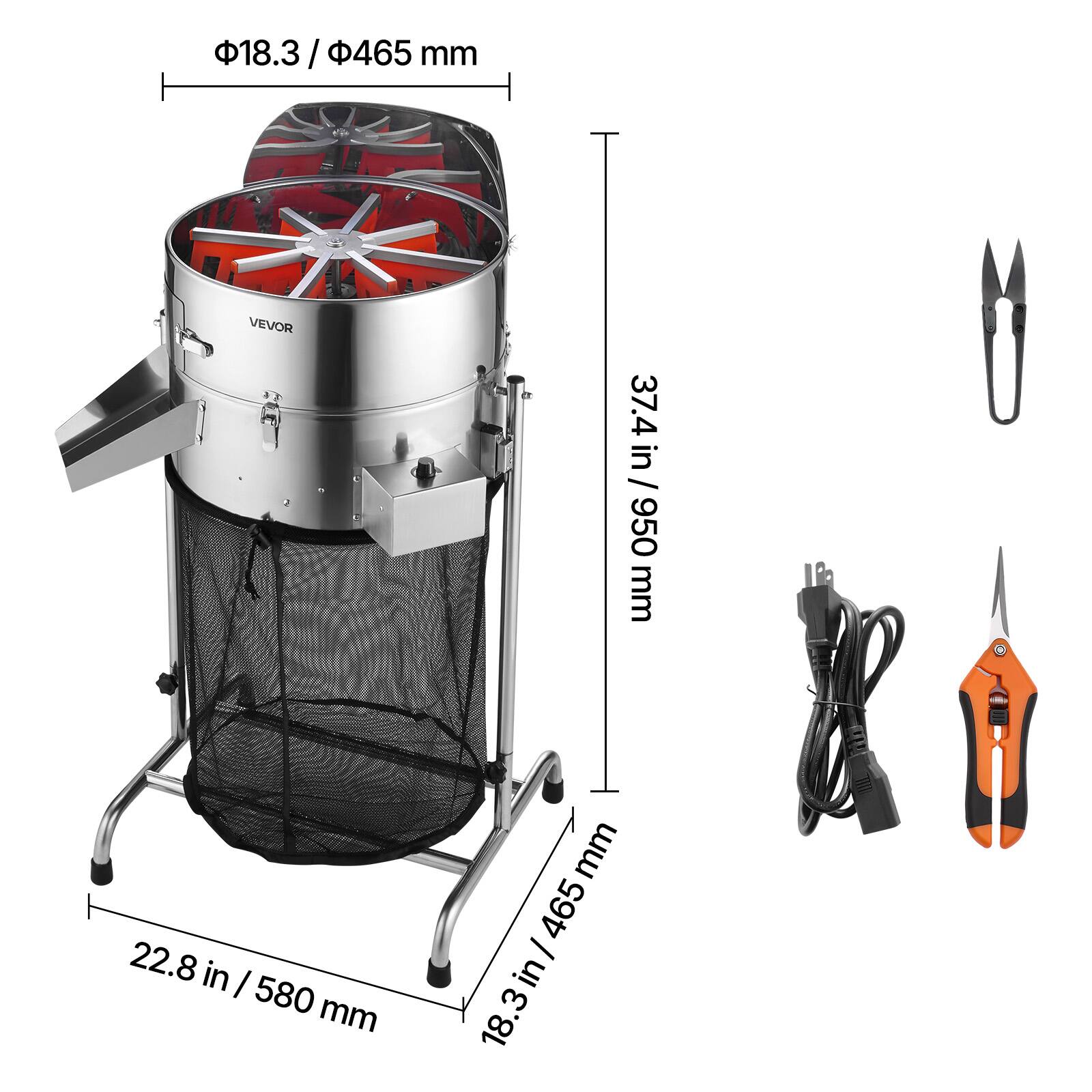 18.3 / 465 mm  
37.4 in / 950 mm  
22.8 in / 580 mm