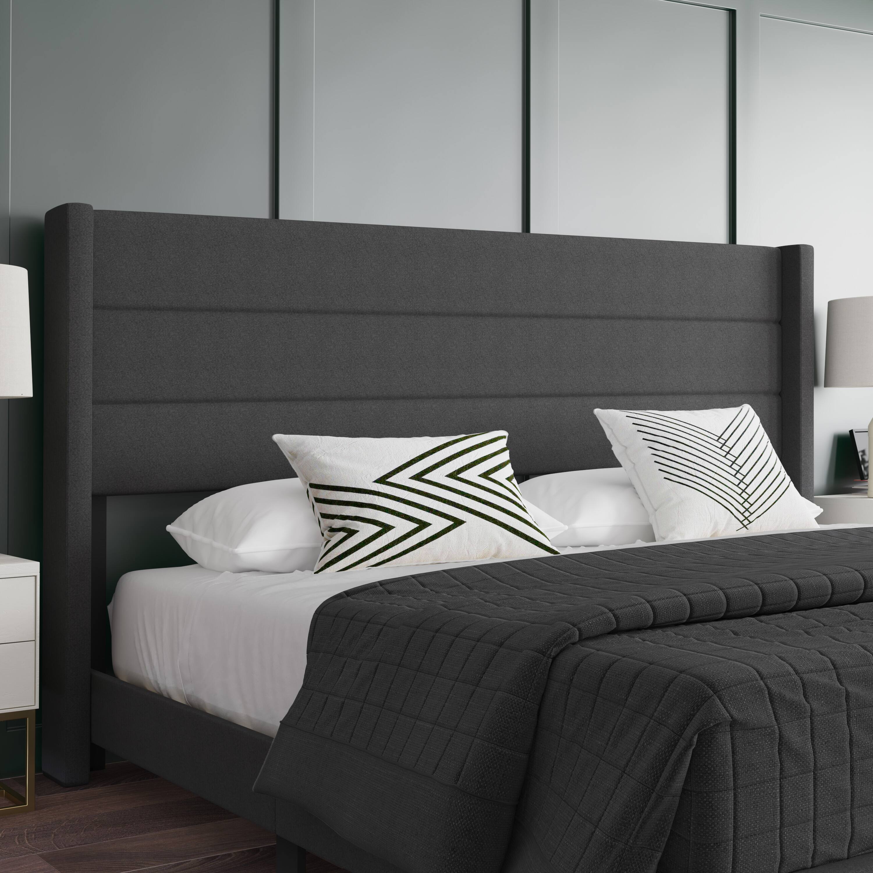 Alt View 4. Emma + Oliver - Upholstered Platform Bed with Wingback Headboard - Charcoal.