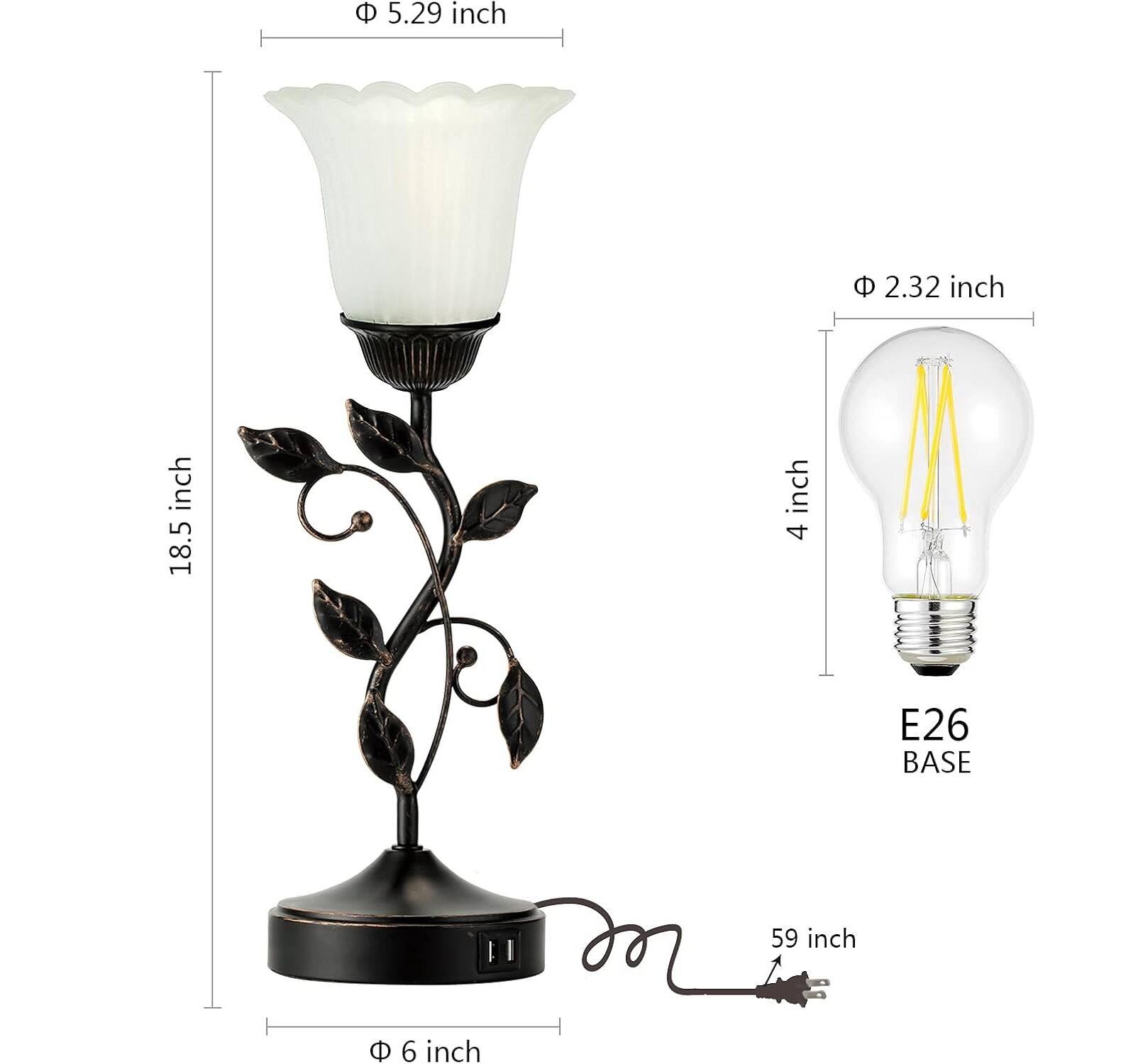 5.29 inch  
2.32 inch  
18.5 inch  
4 inch  
E26 BASE  
59 inch  
6 inch