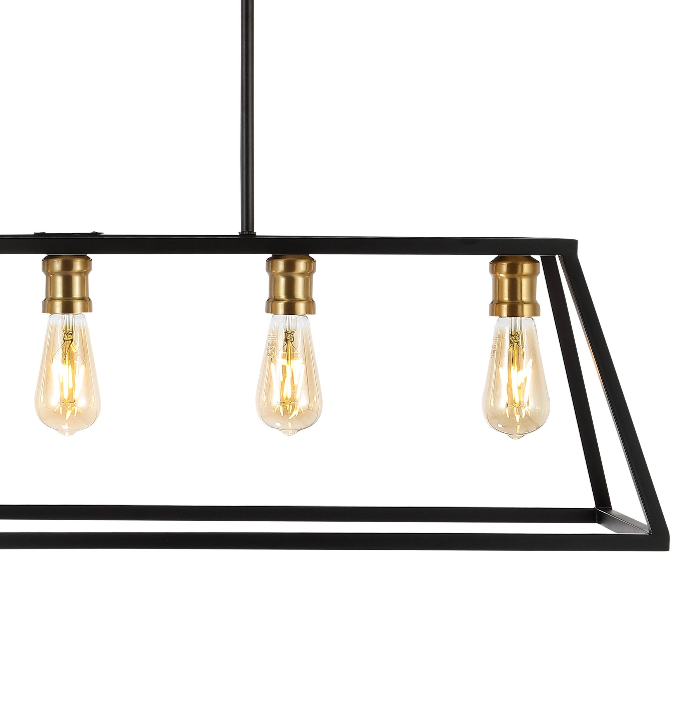 Alt View 4. Jonathan Y - Floyd 38" 5-Light Bohemian Farmhouse Iron Adjustable LED Pendant, Black/Brass Gold - Black.