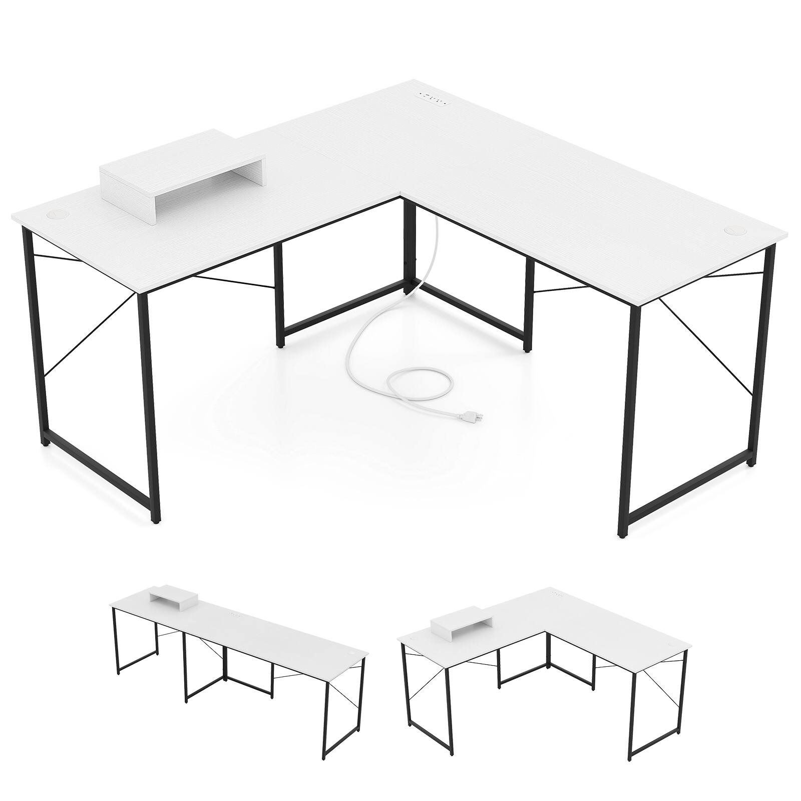 Alt View 9. Gymax - Gymax 95'' L-Shaped Reversible Computer Desk 2-Person Long Table Monitor Stand White - White, Black.