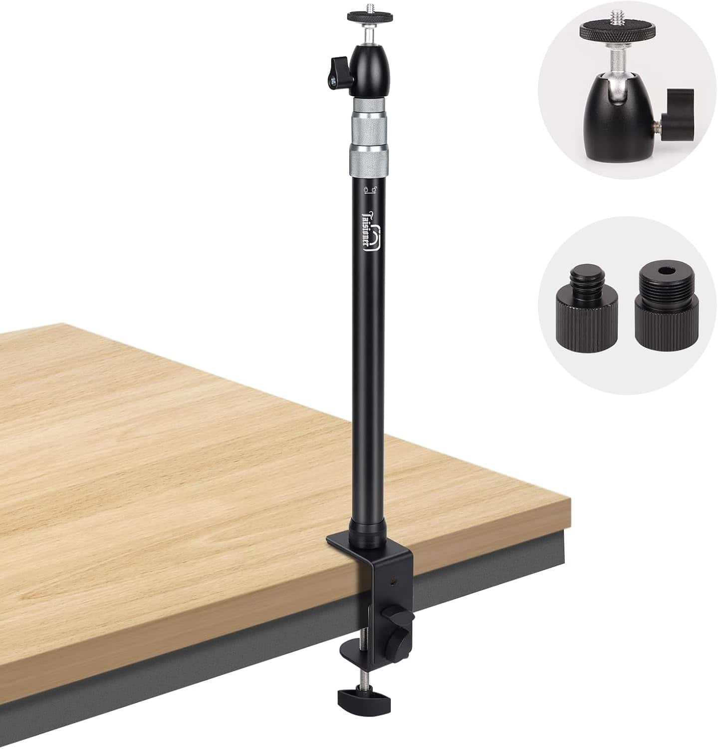 Schertz - Camera Desk Mount with 360° Ball Head, Aluminum Clamp & Adjustable Arm 15.7"-35.4" for Camera, Ring Light, DSLR & Stream