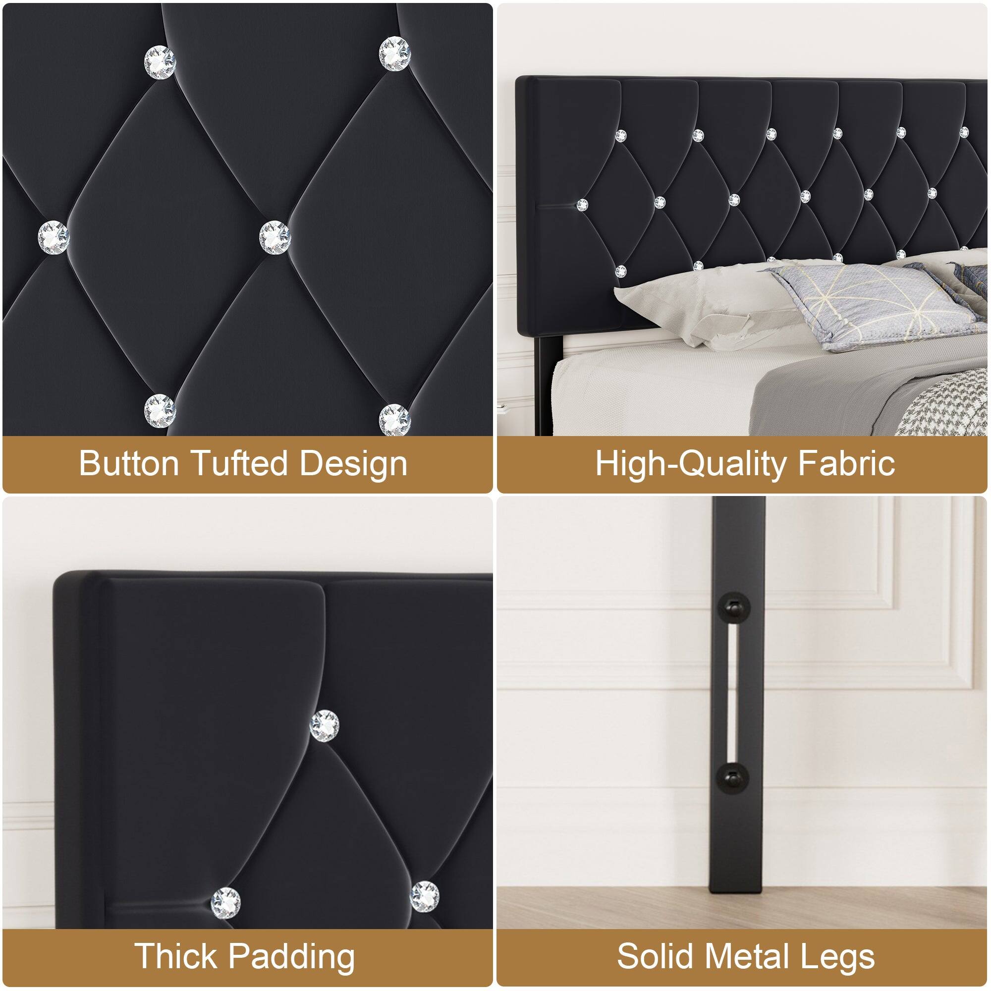 Button Tufted Design  
High-Quality Fabric  
Thick Padding  
Solid Metal Legs