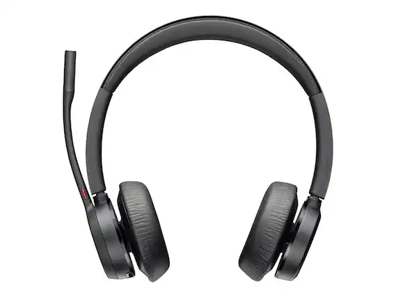 Front. HP - HP Poly Voyager 4320 USB-C Headset, Stereo/Mono, Wired/Wireless Bluetooth, Siri & Google Assistant - Black.
