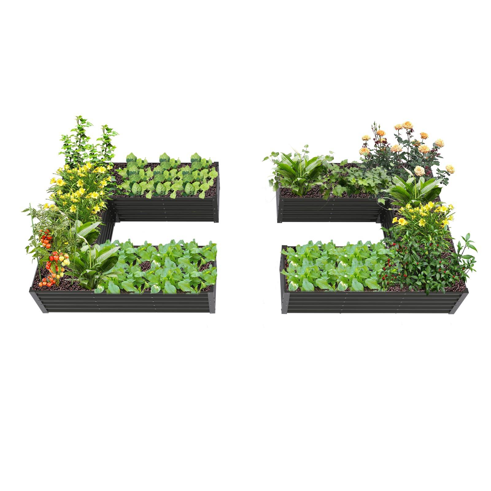 A Anleolife - 2-Pack Metal Rectangular U-Shaped Raised Garden Bed Planter Box for Vegetables (74 in. L x 74 in. W x 18 in. H) - Gray
