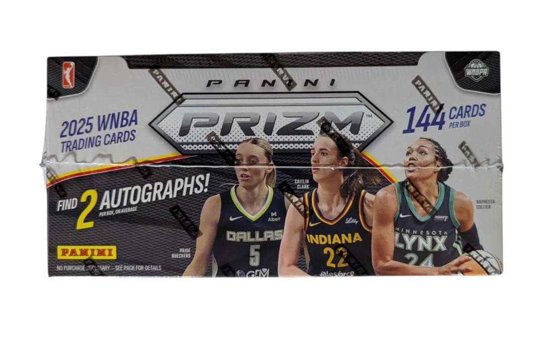 WHBPA PARIN PAN NUN NI PARIN TM 144 CARDS 2025 WNBA PRIZM TRADING CARDS  
FIND 2 AUTOGRAPHS! ON AVERAGE PER BOX  
CAITLIN CLARK, PAMINA COLLIER, NAPHEESA COLIER  
PAIGE BUECKERS  
DALLAS, MINNESOTA, INDIANA LYNX  
PANINI  
NO PURCHASE NECESSARY - SEE PACK FOR DETAILS  
GM salesforce
