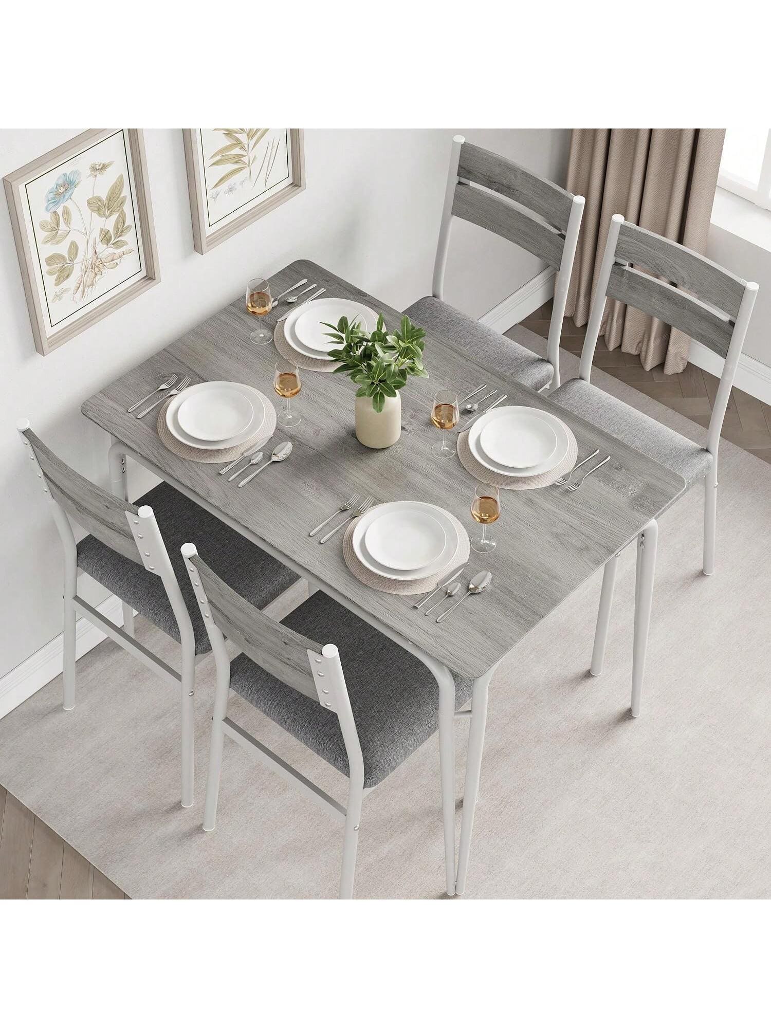 Acekool - Kitchen Table Dining Table Set For 4 Modern Industrial Kitchen Table and Chairs for Dining Room, Home Office - Gray