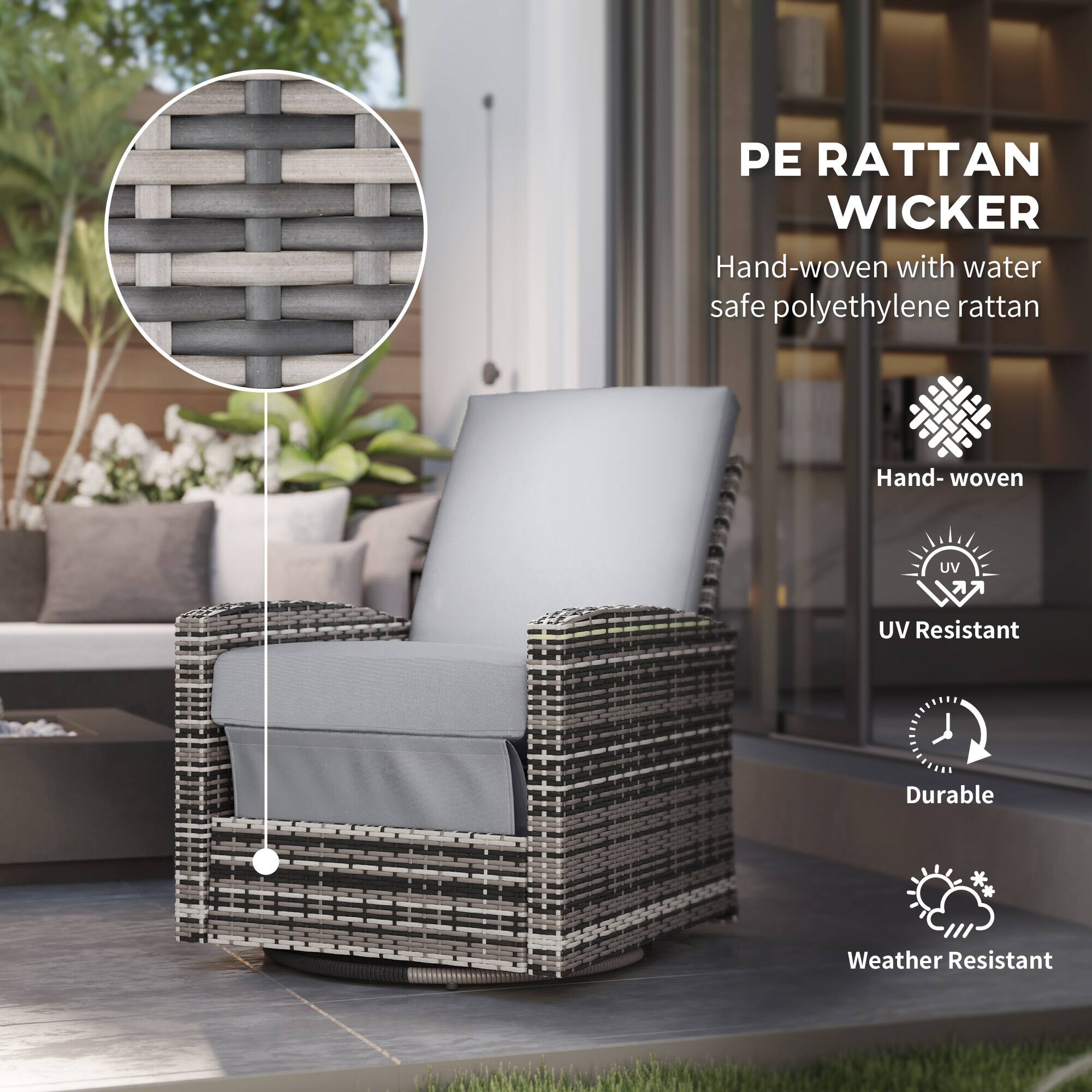 PE RATTAN WICKER

Hand-woven with water safe polyethylene rattan

- Hand-woven
- UV Resistant
- Durable
- Weather Resistant