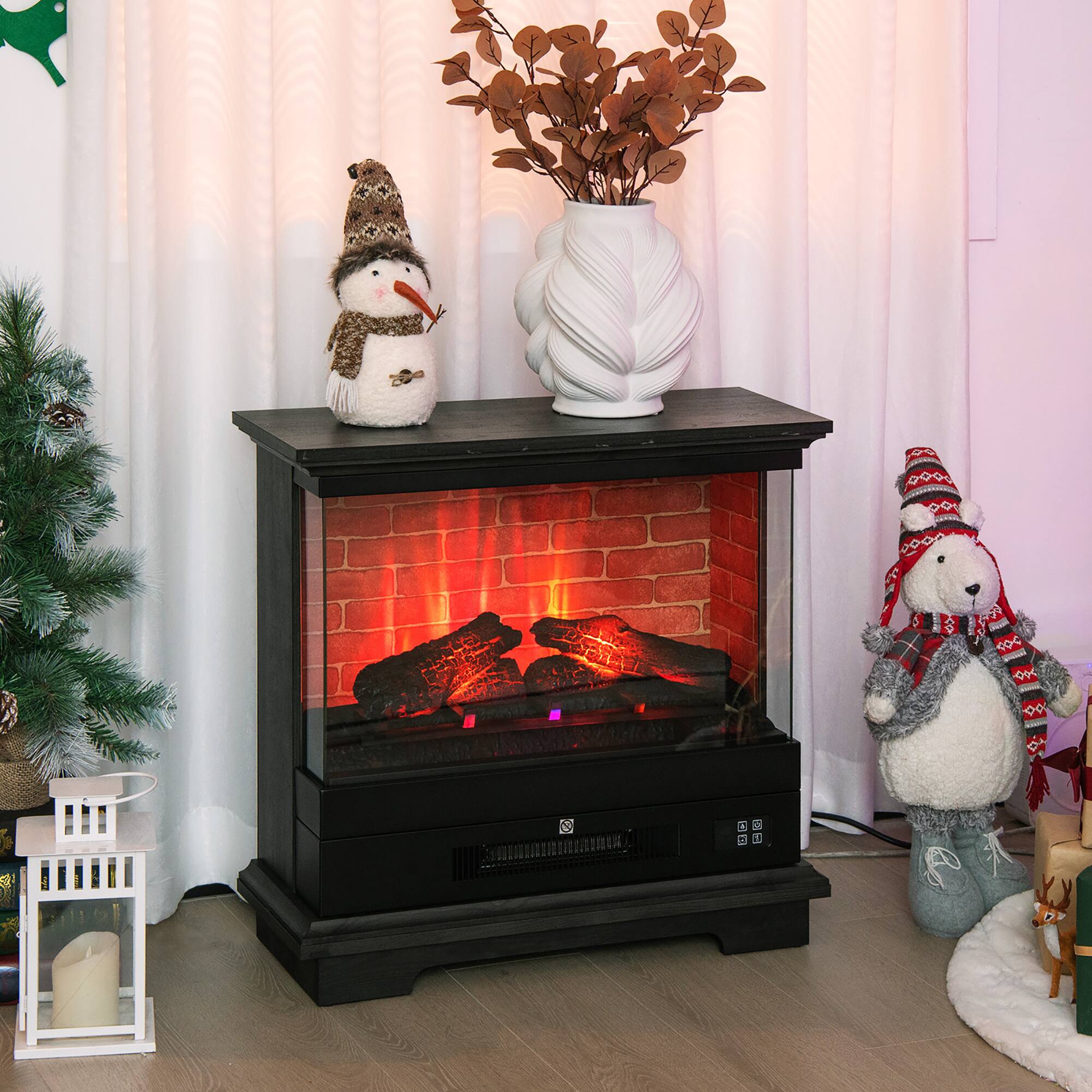 Alt View 1. Costway - Costway 27" Freestanding Electric Fireplace Heater w/ 3-Level Flame Thermostat Black - Black.