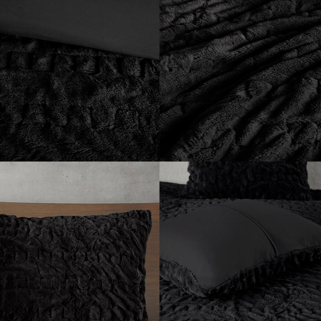 Alt View 5. Gracie Mills - Gracie Mills Hanna Faux Fur Down Alternative Comforter Set - Black.