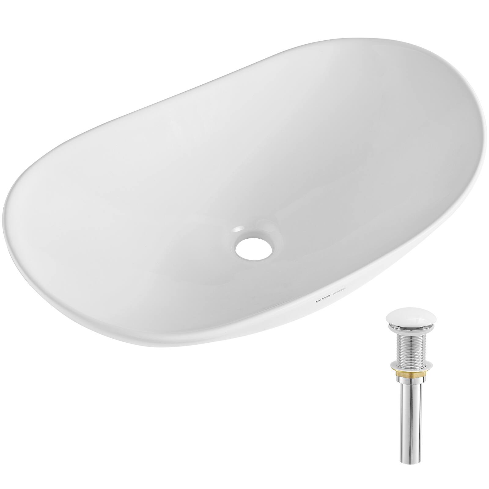 Alt View 5. VEVOR - Oval Vessel Sink, 23.3" x 14.2" Bathroom Vessel Sink Bowl Countertop, White Ceramic Bathroom Sinks Above Counter - White.