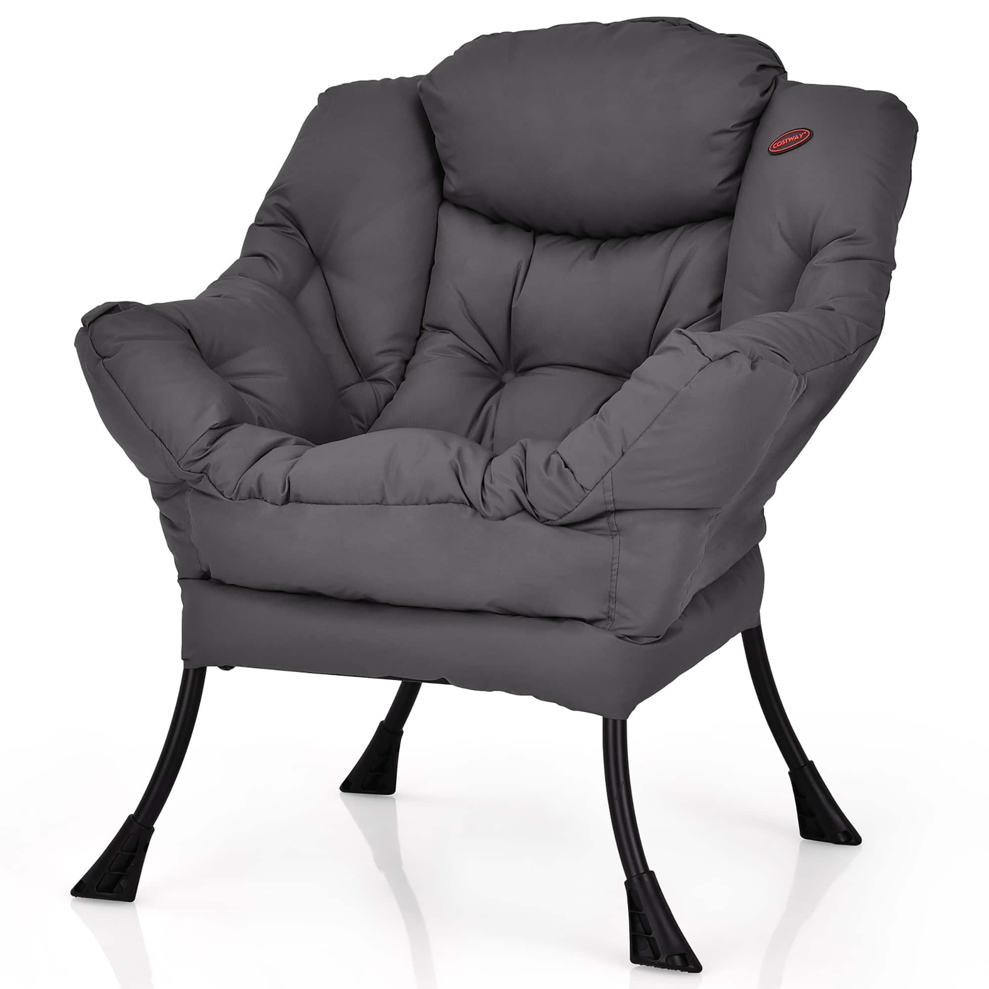 Front. Costway - Modern Polyester Lazy Sofa Chair with Side Pocket - Grey.