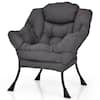 Front. Costway - Modern Polyester Lazy Sofa Chair with Side Pocket - Grey.