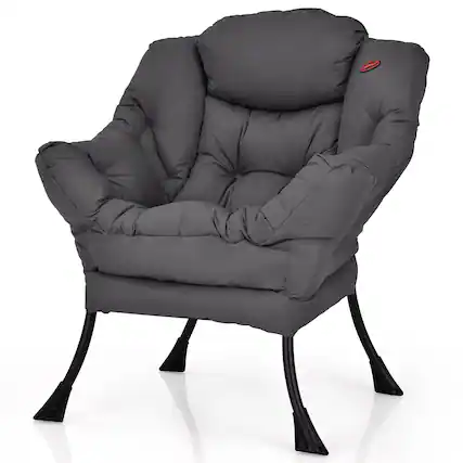 Front. Costway - Modern Polyester Lazy Sofa Chair with Side Pocket - Grey.