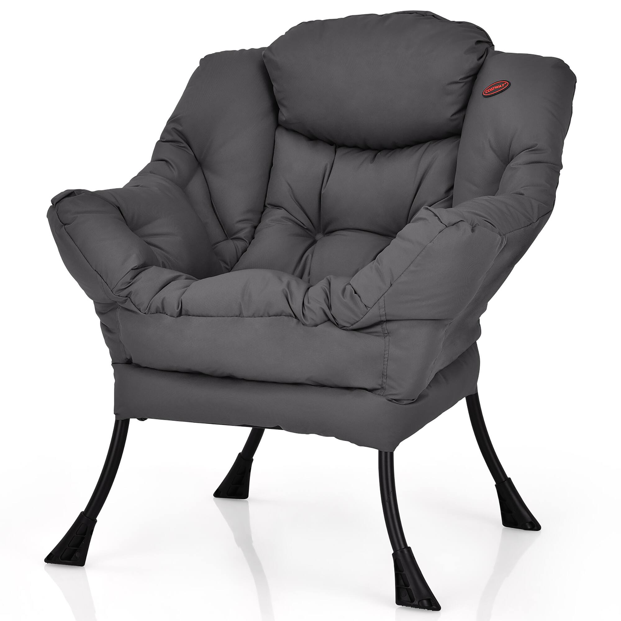 Costway - Modern Polyester Lazy Sofa Chair with Side Pocket - Gray