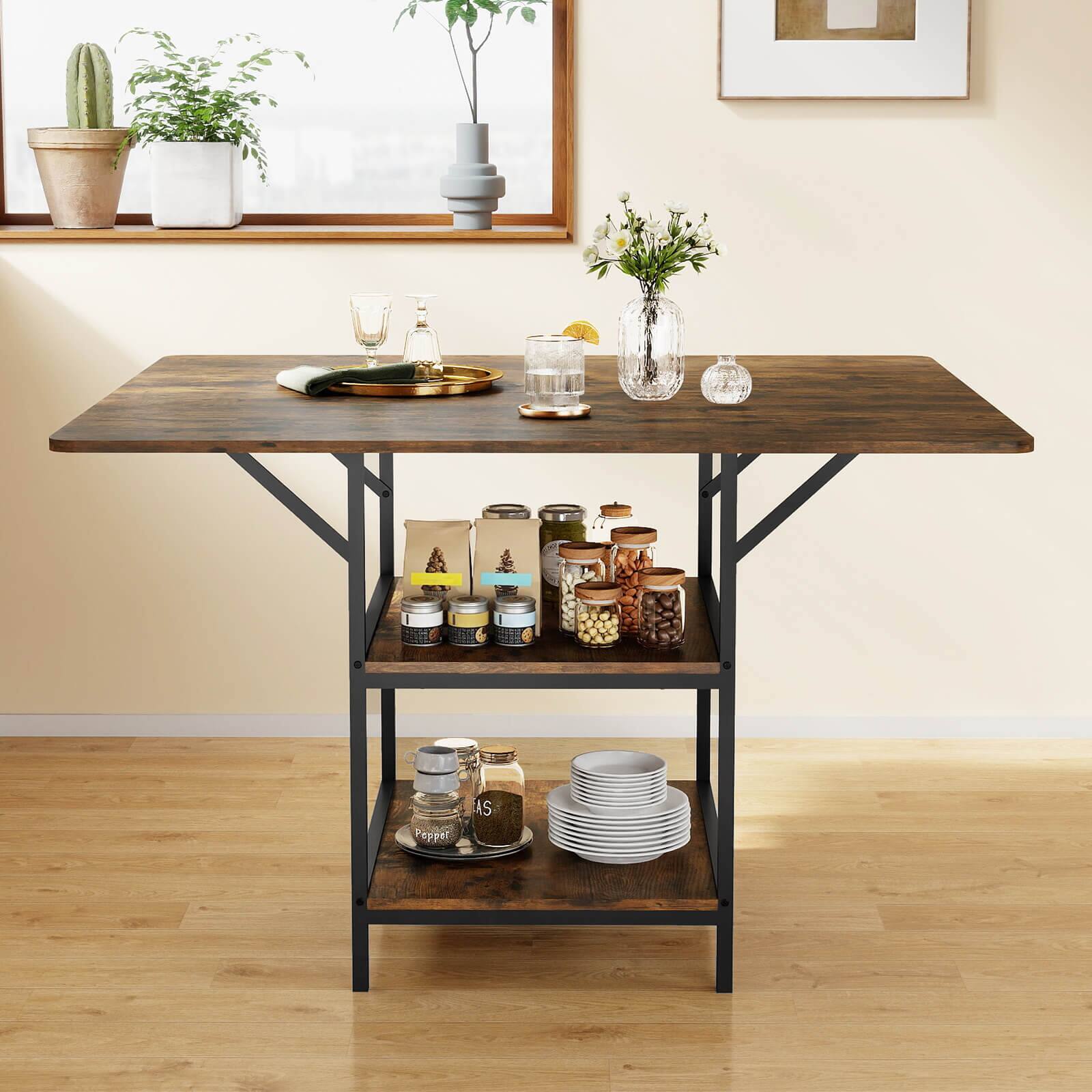 Alt View 4. Costway - Costway Dining Table for 4-6People,47"Rectangular Kitchen Table with 2-tier Storage Shelves - Rustic Brown,Black.