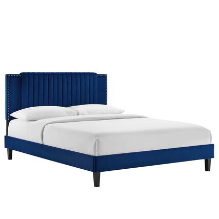 Front. Modway - Zahra Channel Tufted Performance Velvet King Platform Bed - Blue.
