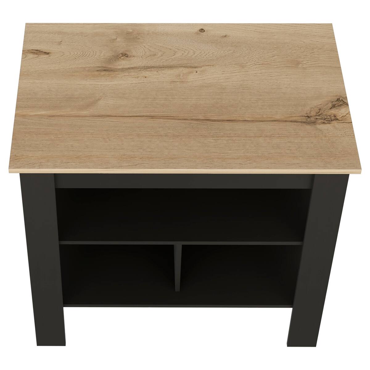 Back. Loheer - Loheer Modern Kitchen Island with Three Concealed Shelves, Rectangular, Black/Light Oak - Black/Light Oak.