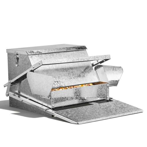 Alt View 8. Winado - Metal Chicken Coop Food Dispenser for Ducks Geese Chicken Treadle Poultry Feeder Garden - Sliver.