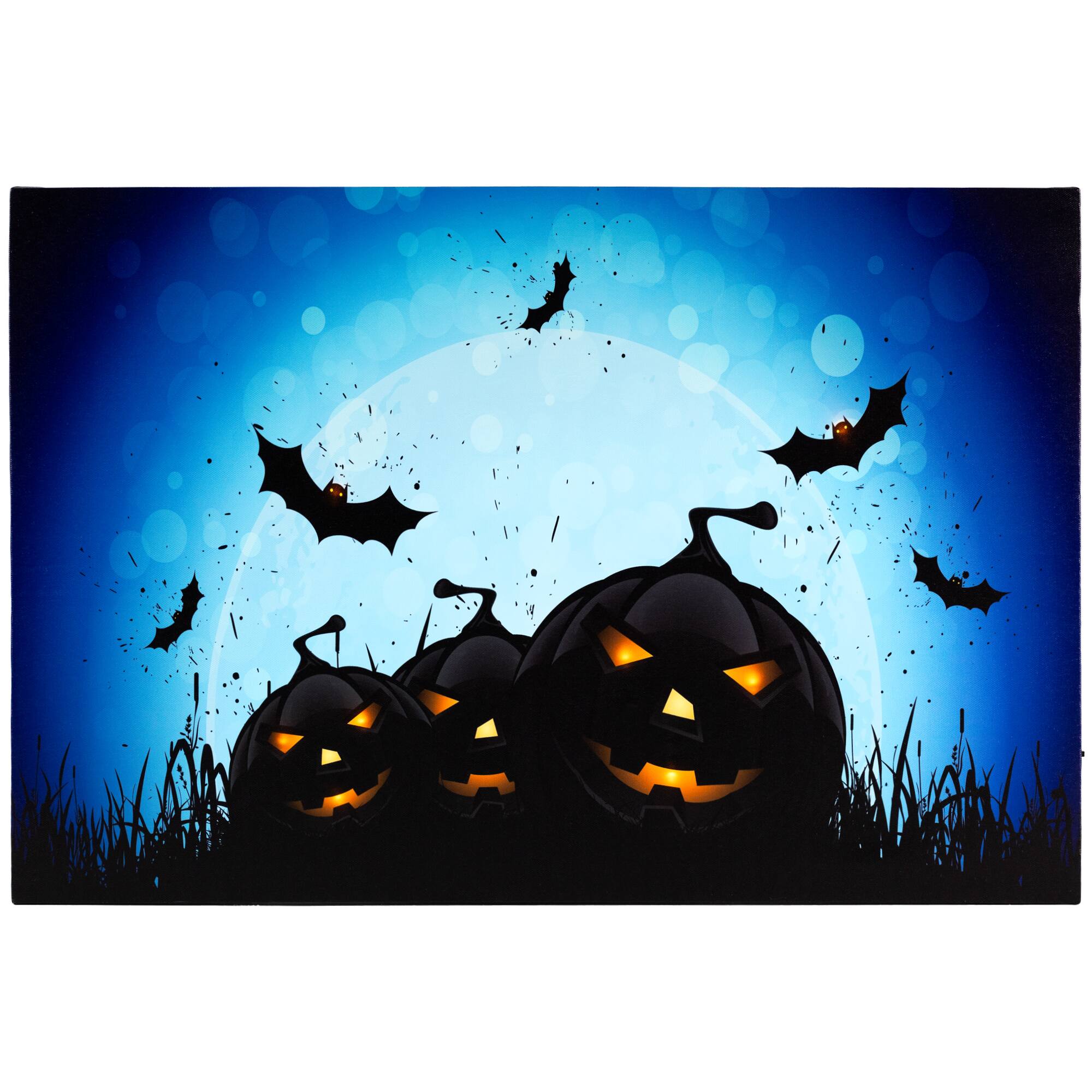 Northlight LED Lighted Jack O Lanterns and Bats Halloween Canvas Wall ...