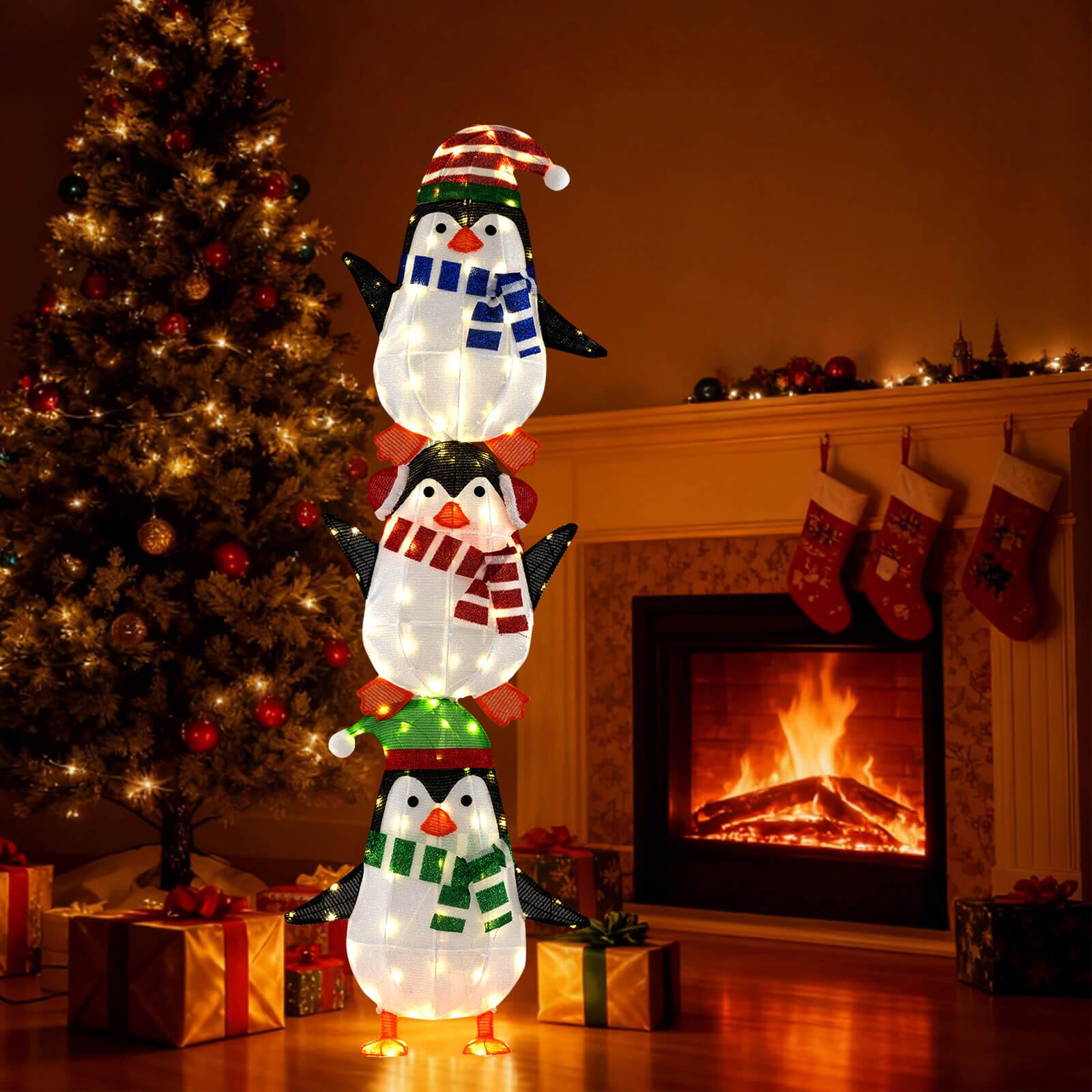 Alt View 3. Costway - Costway Lighted Penguins Decoration Set of 3 with 156 Warm White Lights Cute Hats & Scarves - Multicolor.
