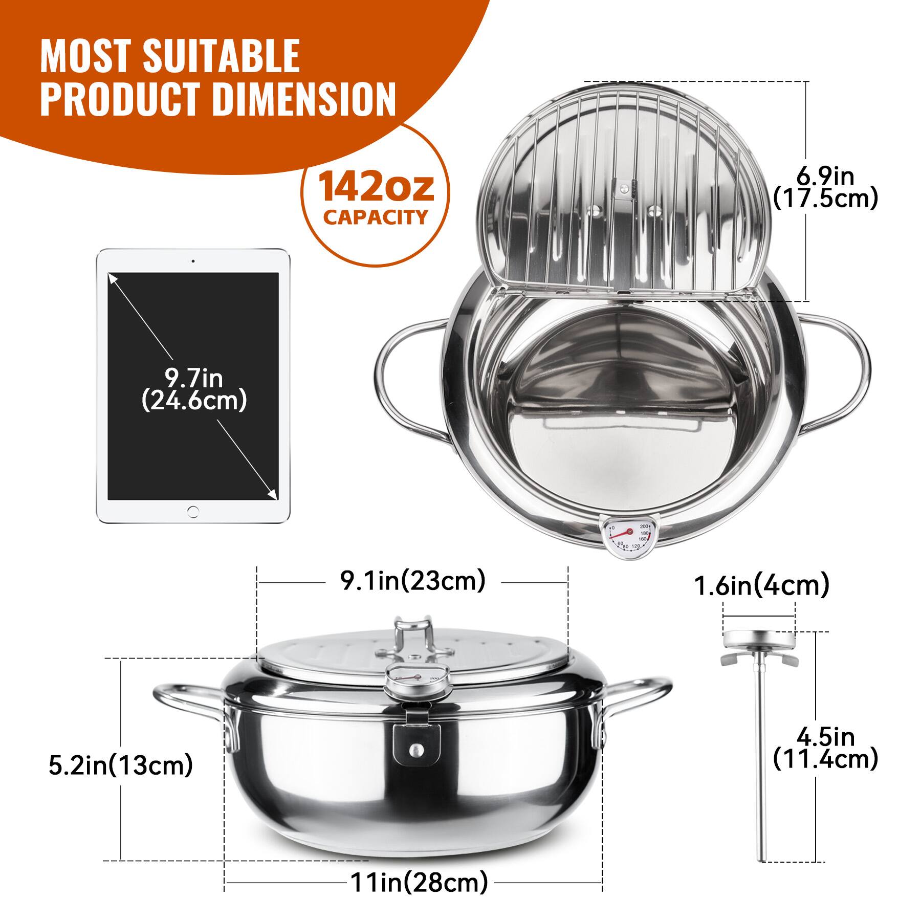 MOOSOO Stainless Steel Deep Fryer Pot, 11 Inch/4.2 L Frying Pot