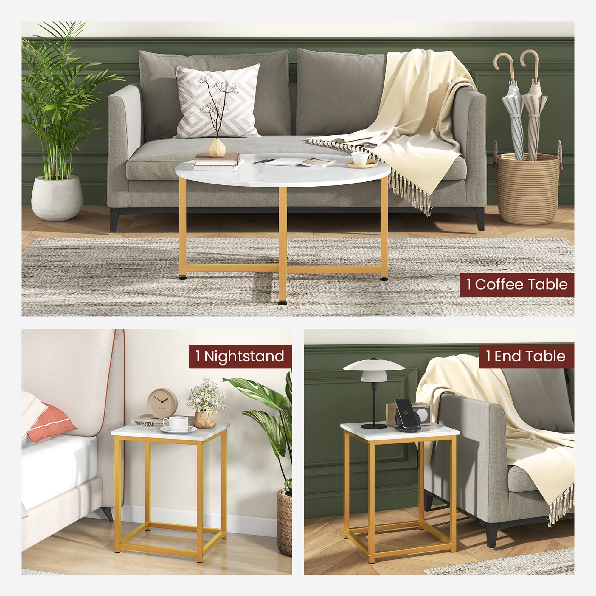 1 Coffee Table  
1 Nightstand  
1 End Table