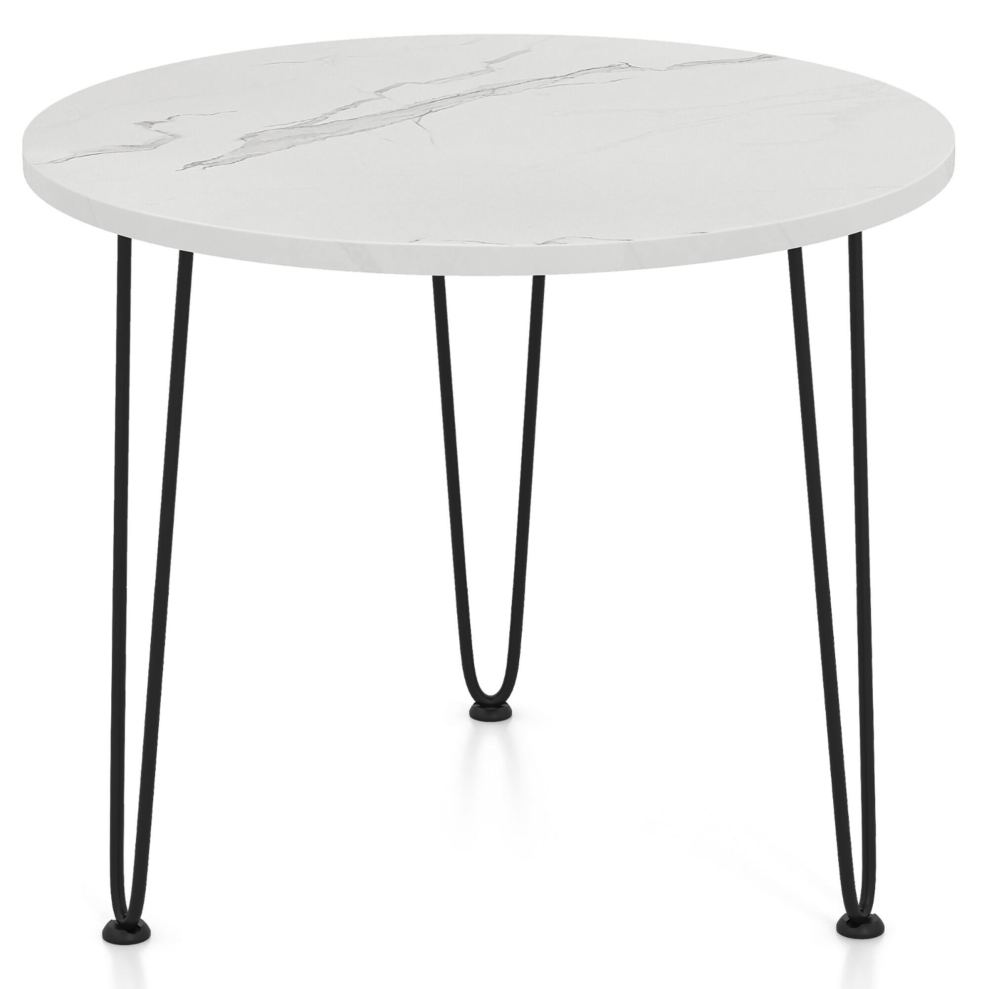 Alt View 9. Gymax - Gymax Small Round Coffee Table w/ Thickened Tabletop & Metal Tripod Legs Faux Marble White - White.