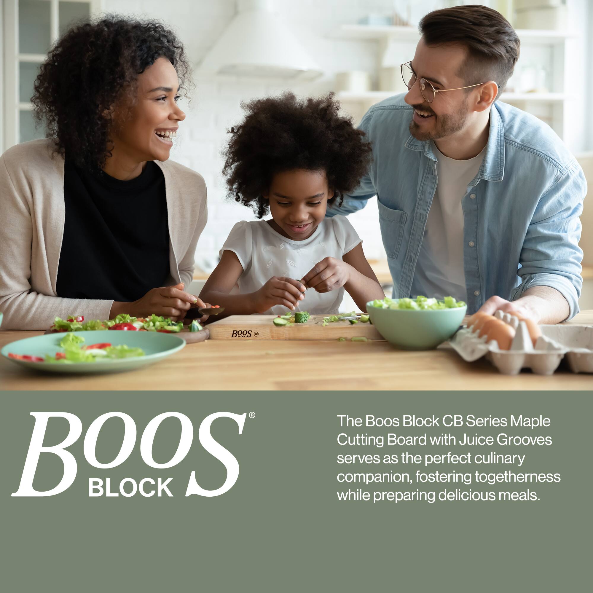 The Boos Block CB Series Maple Cutting Board with Juice Grooves serves as the perfect culinary companion, fostering togetherness while preparing delicious meals.