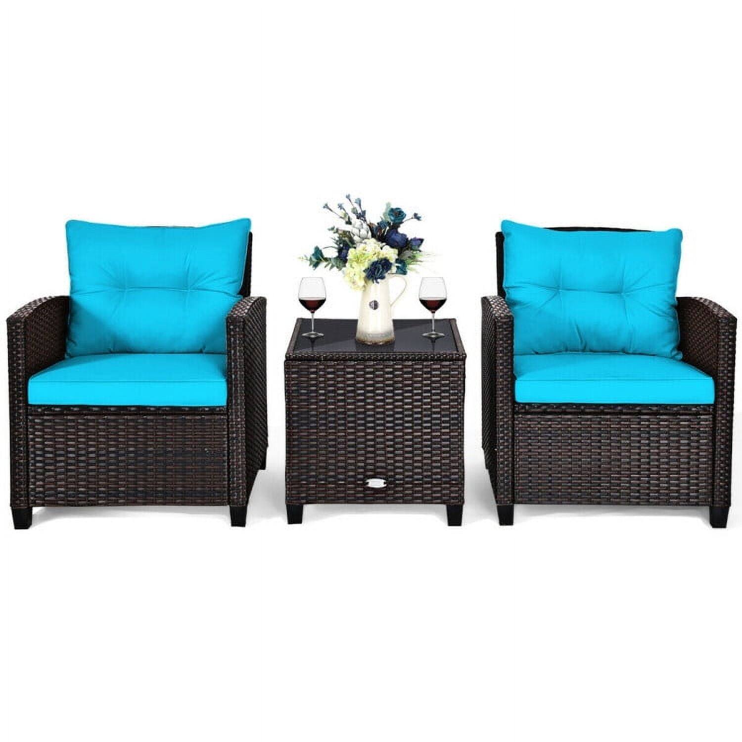 Alt View 5. Kadyn - 3 Pcs Patio Rattan Furniture Set , Wicker Furniture Sets, Patio Conversation Sets, Cushioned Conversation Set - Blue.