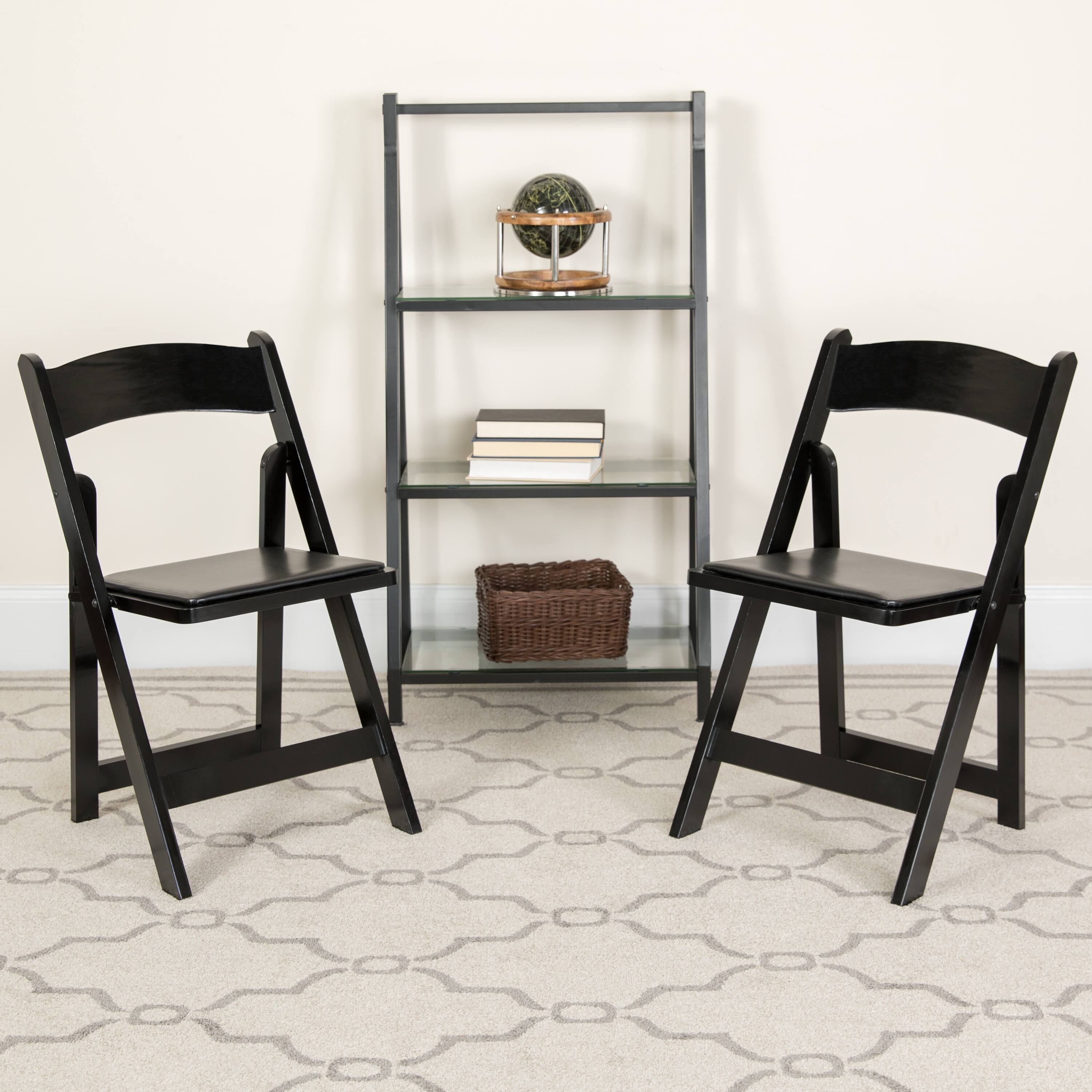 Alt View 2. Emma + Oliver - 2 Pack Wedding Party Event Wood Folding Chair with Vinyl Padded Seat - Black.