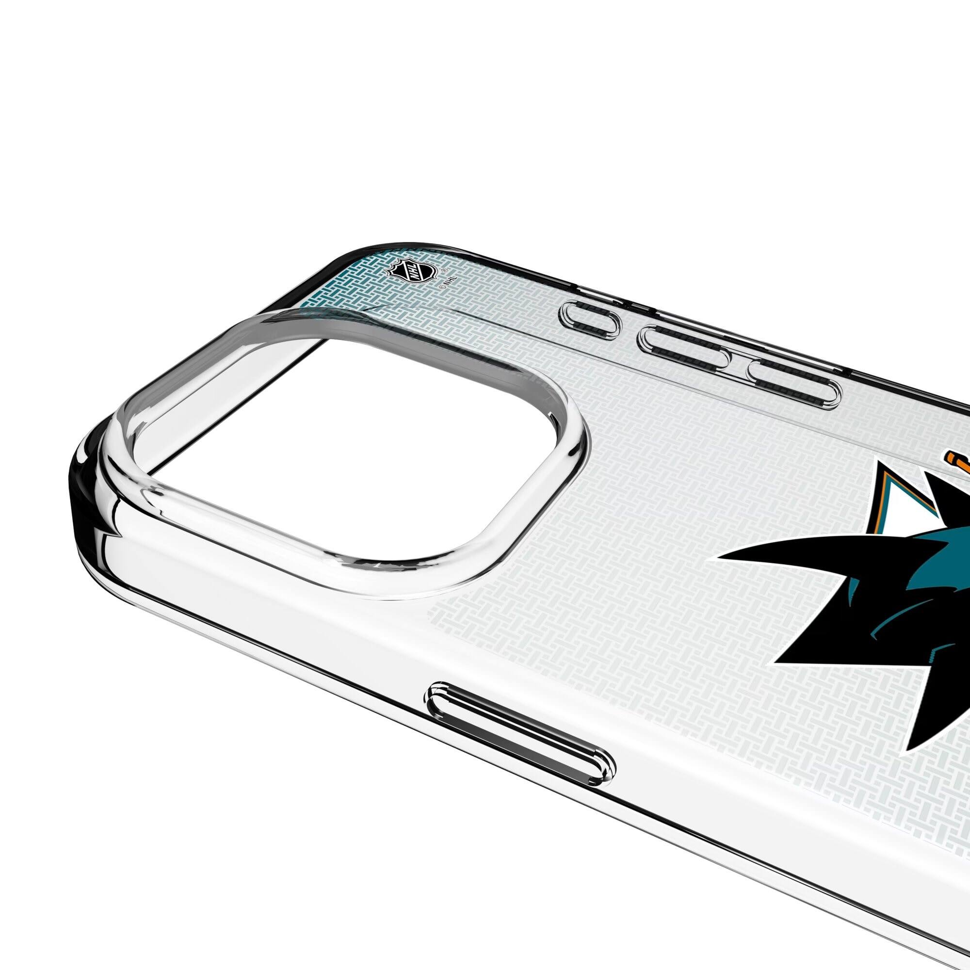 Alt View 2. Keyscaper - San Jose Sharks Linen Logo iPhone Clear Case - 13 Pro Max - Multicolor.