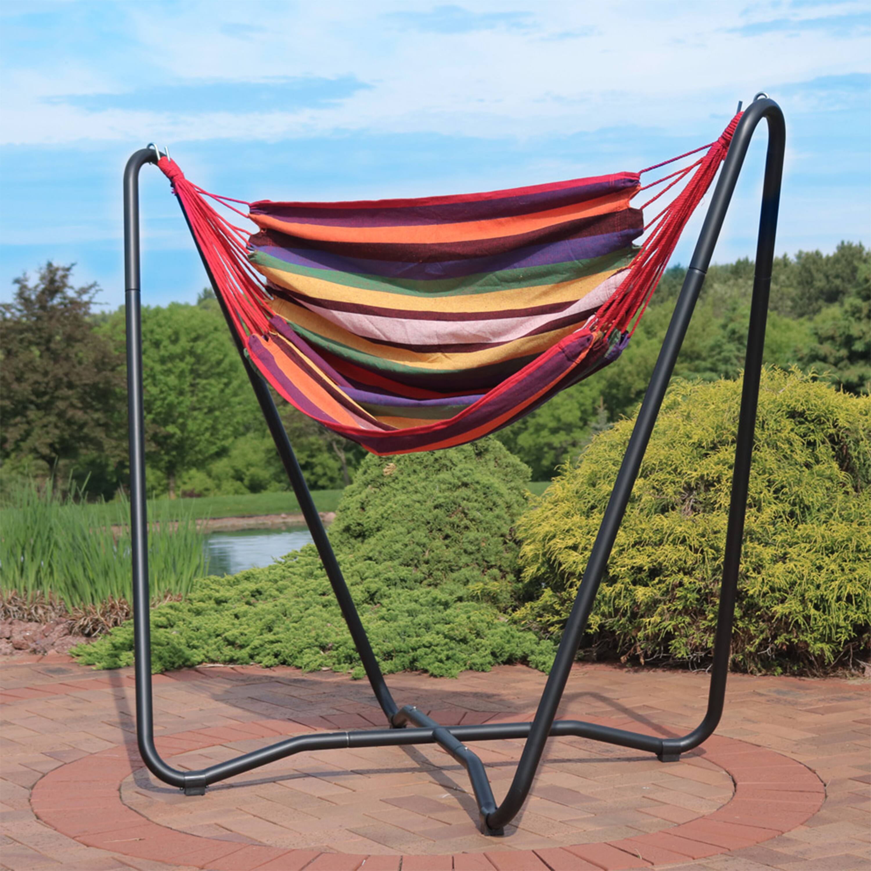 Alt View 2. Sunnydaze - Cotton Hammock Chair with Space Saving Steel Stand - Sunset.