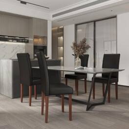 Emma + Oliver - Mid-Century Parsons Chair and Hardwood Frame for Kitchen, Dining Room & More - Brown Faux Leather