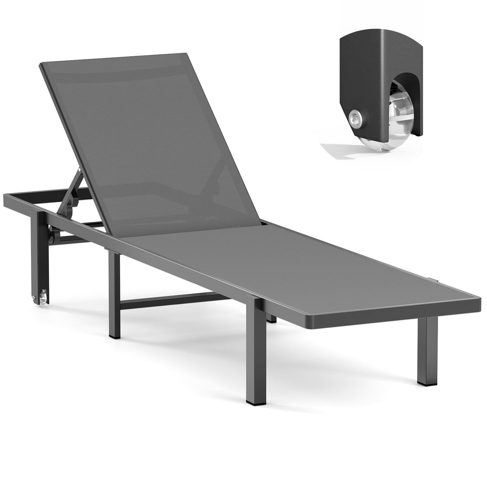 Front. Fabibe - Aluminum Chaise Lounge Chair Outdoor with Wheels, Patio Lounge Chair with Adjustable 5-Position Recliner and Full... - Dark Grey 1.