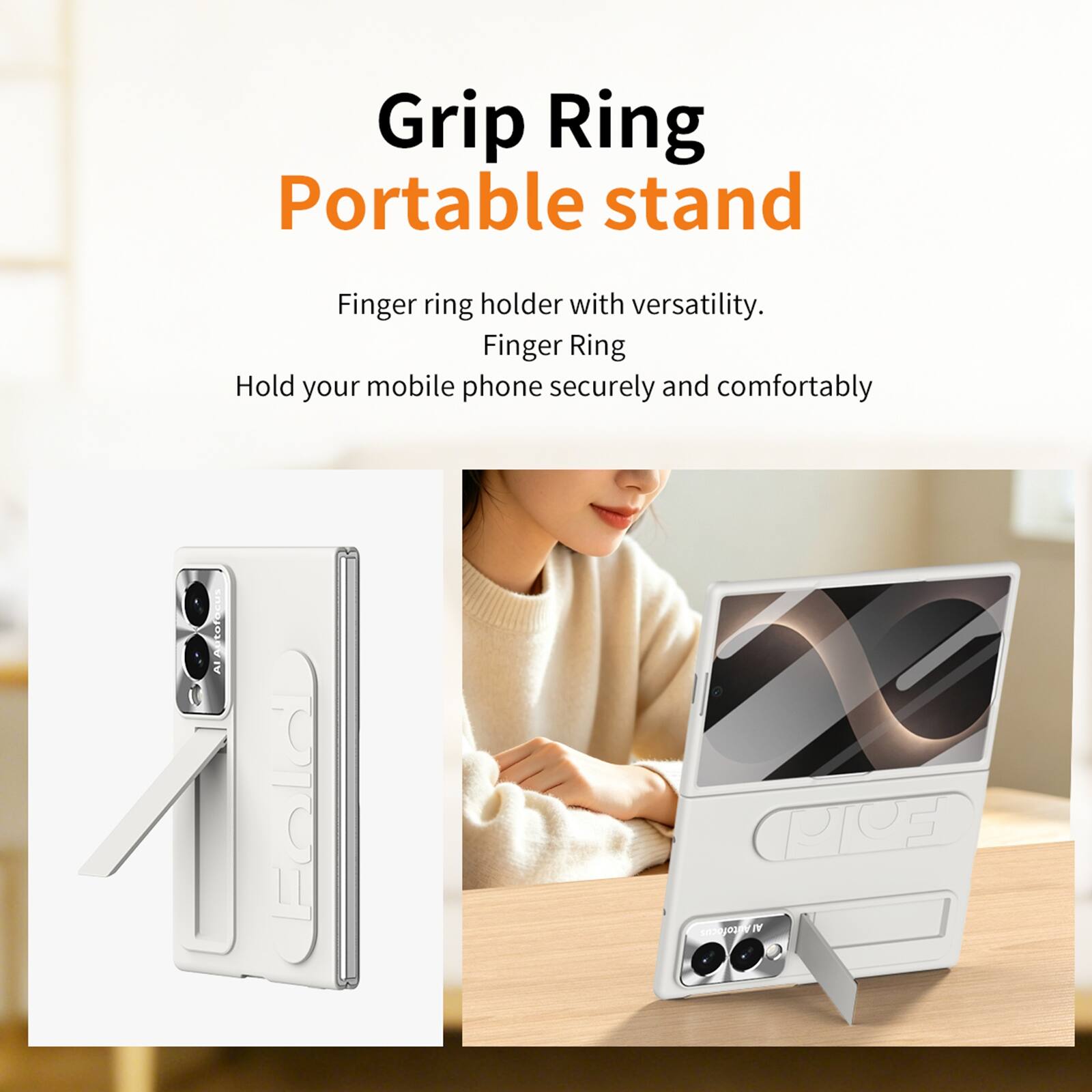 Grip Ring Portable stand

Finger ring holder with versatility. Finger Ring Hold your mobile phone securely and comfortably