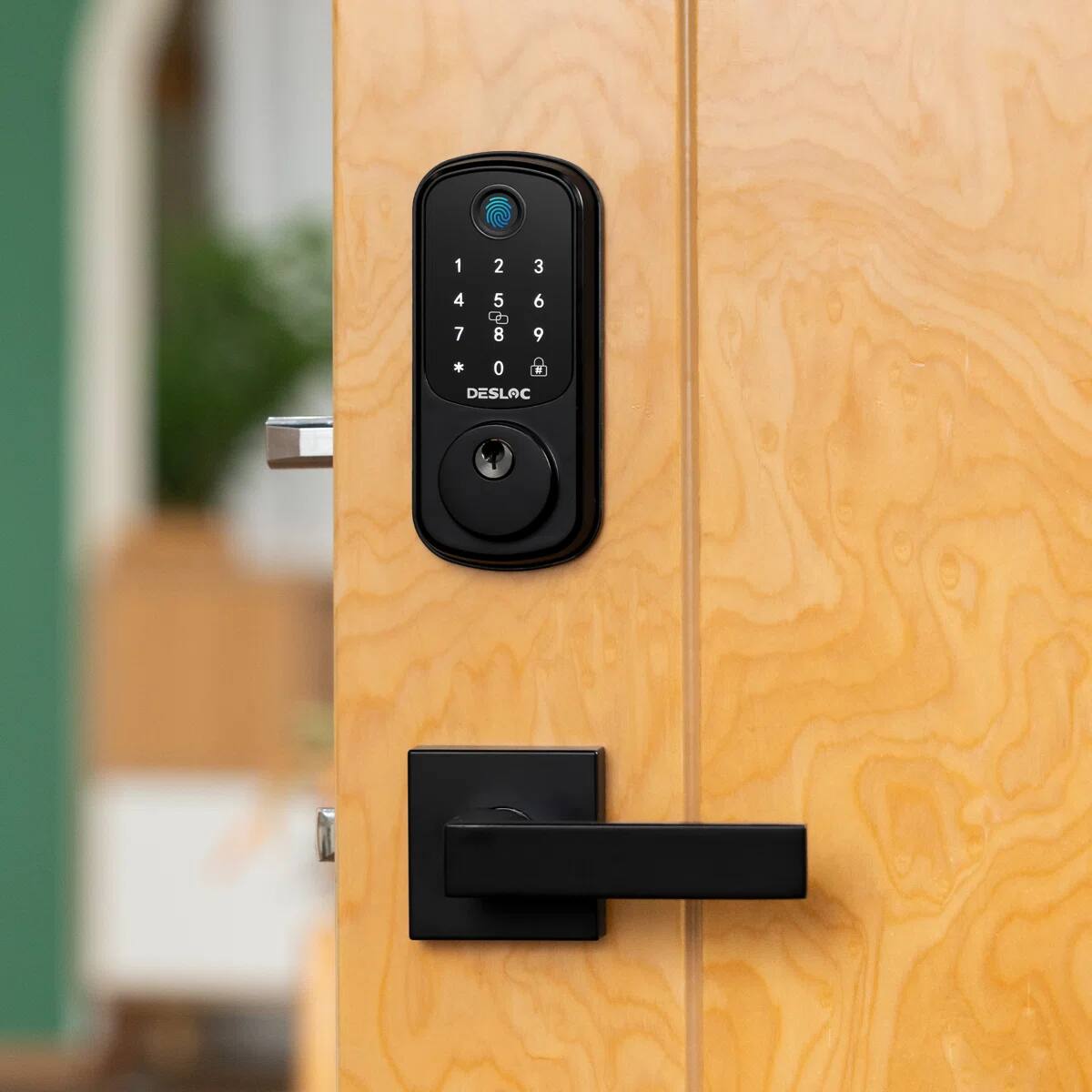 Angle. DESLOC - DESLOC B200 Smart Door Lock with Lever, Smart Keypad Deadbolt with Fingerprint, TTLock App for Front Door - Black.