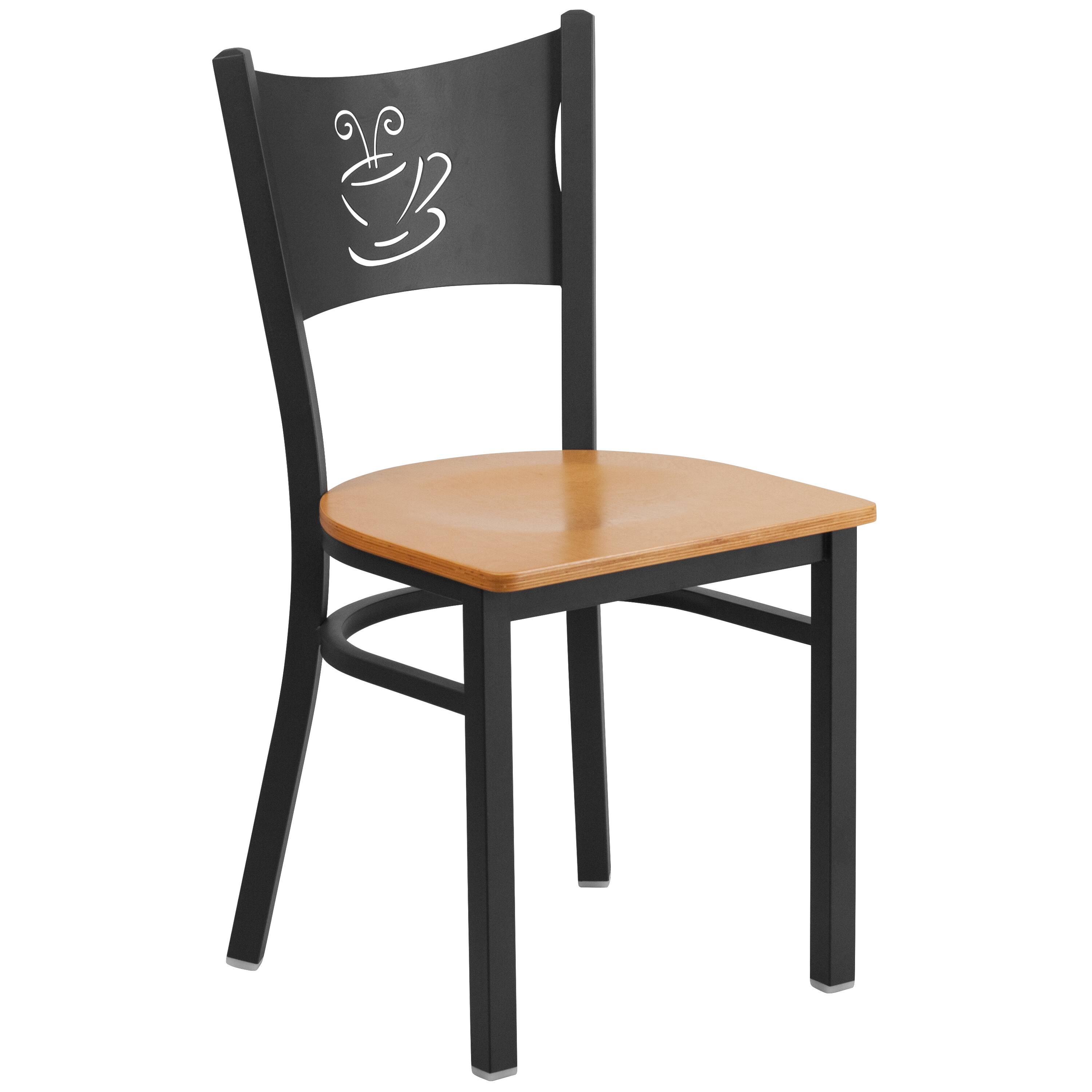 Alt View 7. Emma + Oliver - 2 Pack Coffee Back Metal Restaurant Chair - Natural Wood Seat/Black Metal Frame.
