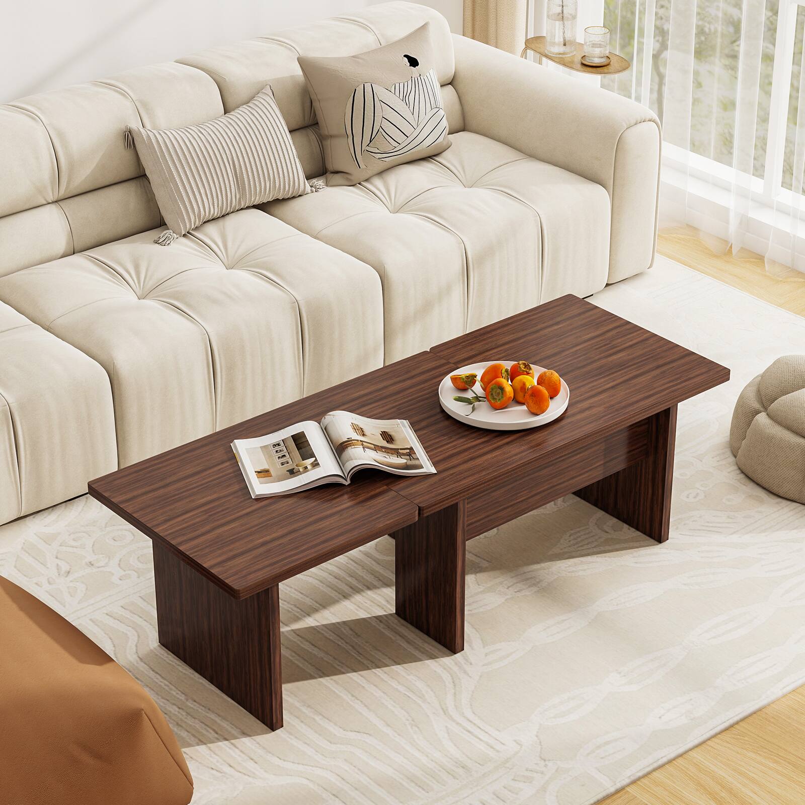 Alt View 5. Gymax - Gymax Modular Coffee Table Set of 2 L Shaped Center Tables for Home Office Apartment Brown - Brown.