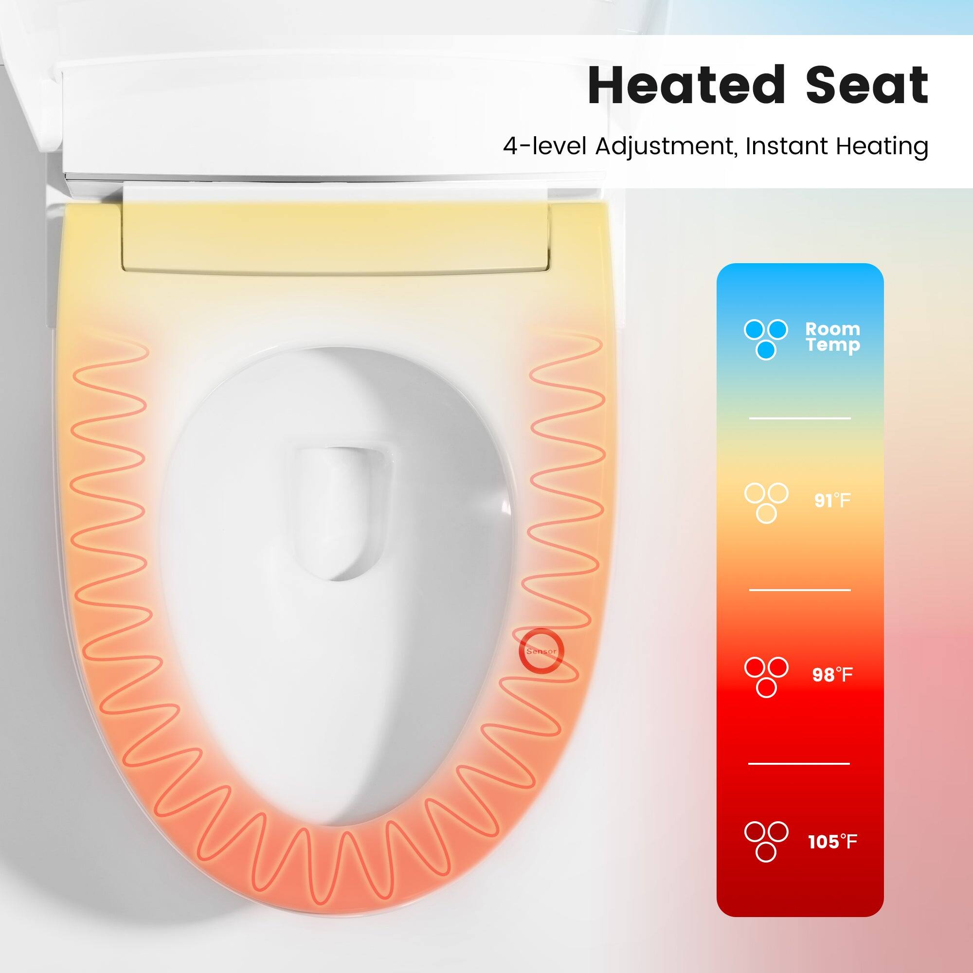 Heated Seat  
4-level Adjustment, Instant Heating  

Room Temp  
91°F  
98°F  
105°F