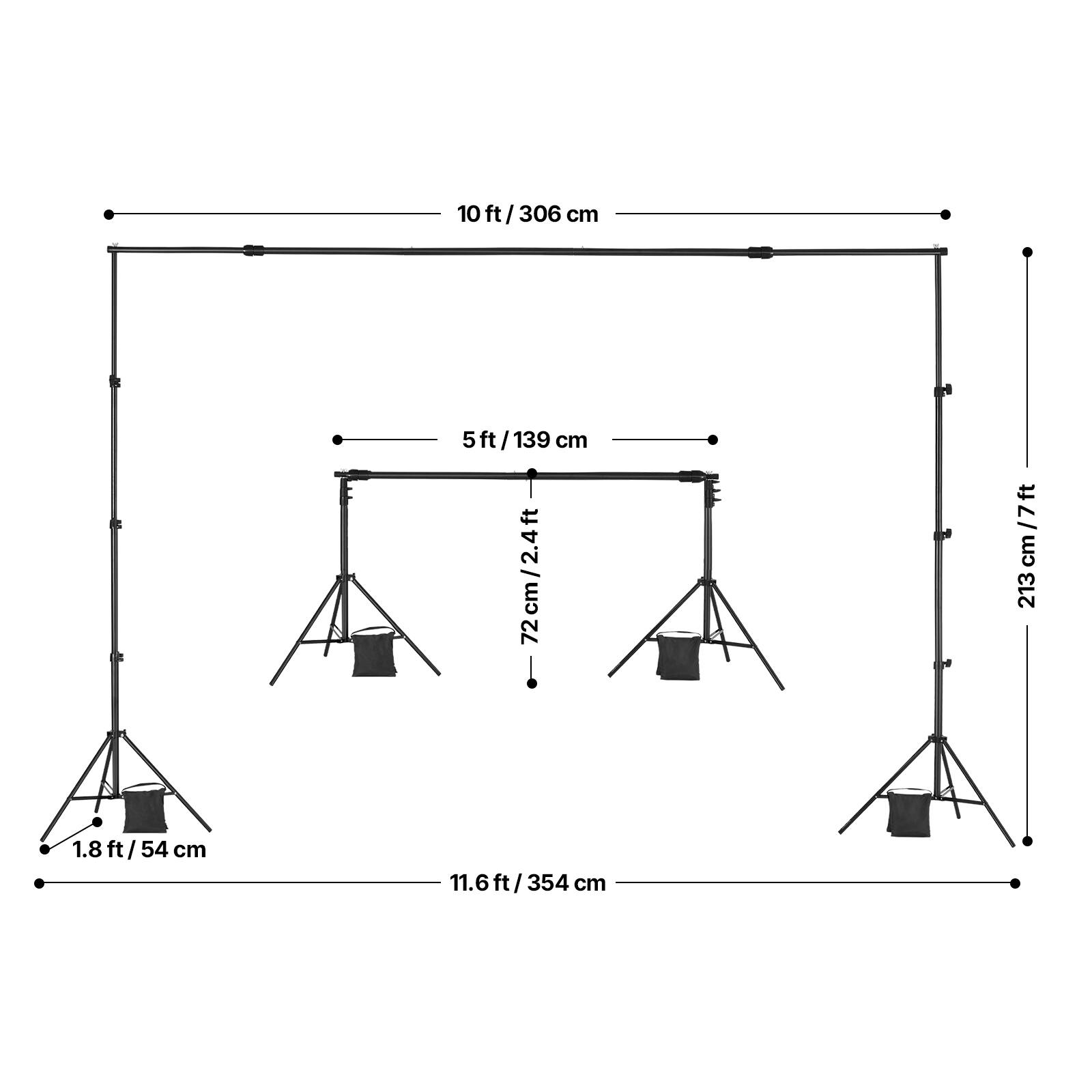 10 ft / 306 cm  
5 ft / 139 cm  
72 cm / 2.4 ft  
1.8 ft / 54 cm  
11.6 ft / 354 cm  
213 cm / 7 ft