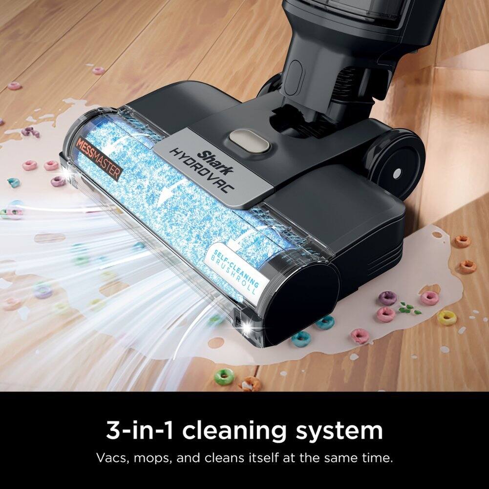 MESSMASTER Shark SELF-CLEANING 3-in-1 cleaning system  
Vacs, mops, and cleans itself at the same time.