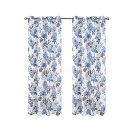 Olivia Gray - 100% Polyester 200 GSM Hydrangea Printed Blackout Grommet Curtain Panel 54" x 84" - Blue