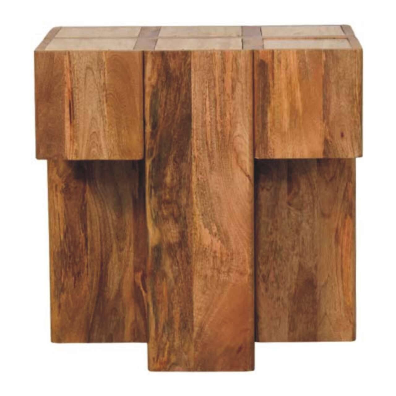 Front. Artisan Furniture - Artisan Furniture Solid Wood Travertine Top Block Side Table, Brown - Brown.