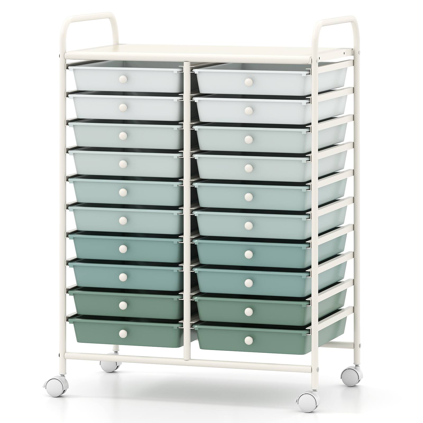 Costway - 20-Drawer Rolling Art & Craft Storage Cart with Removable Drawers & Metal Frame,Lockable Wheels - Gradient Green