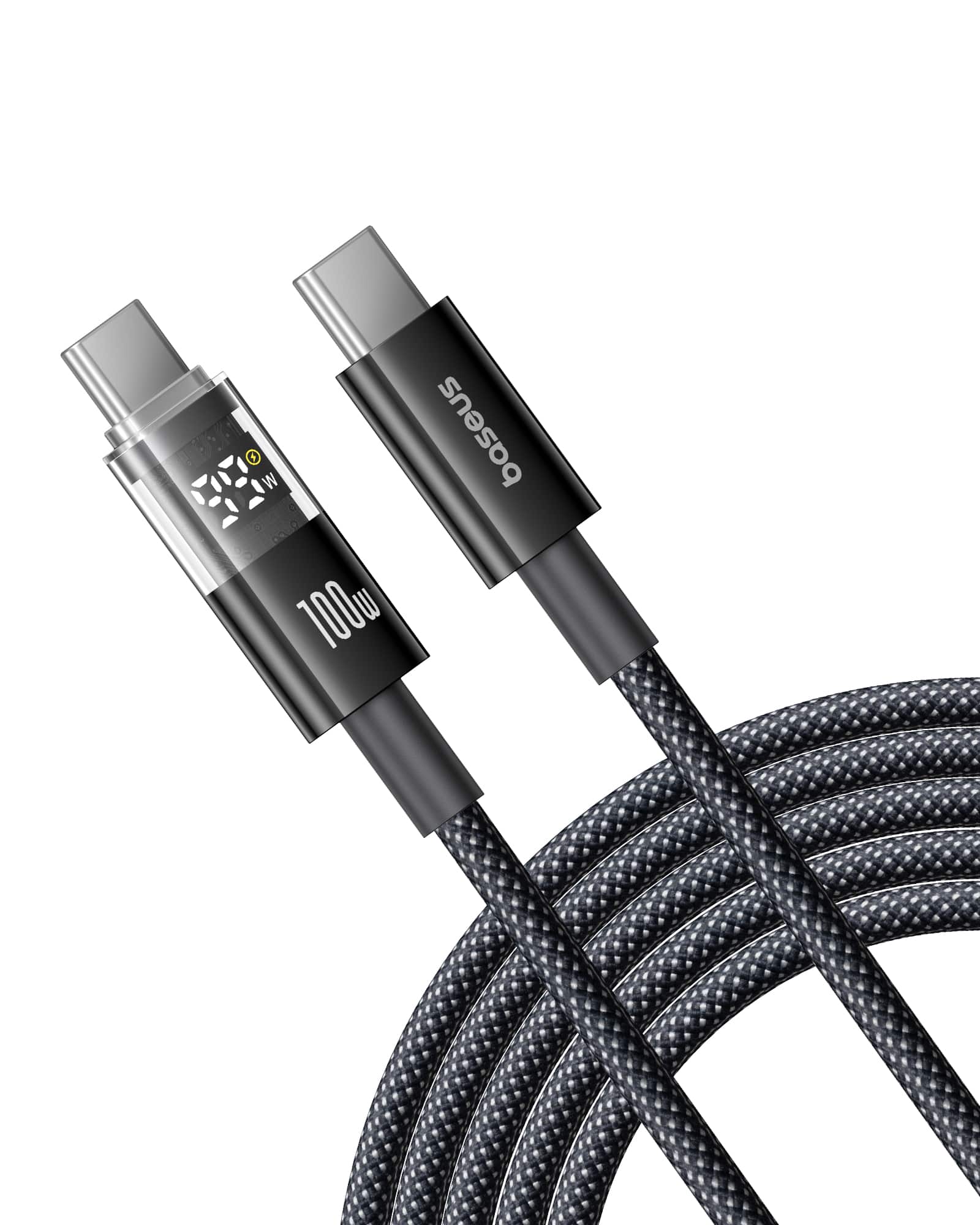 Baseus - 6.6’ USB-C to USB-C Fast Charging Cable with 100W Power Delivery and LED Power Display