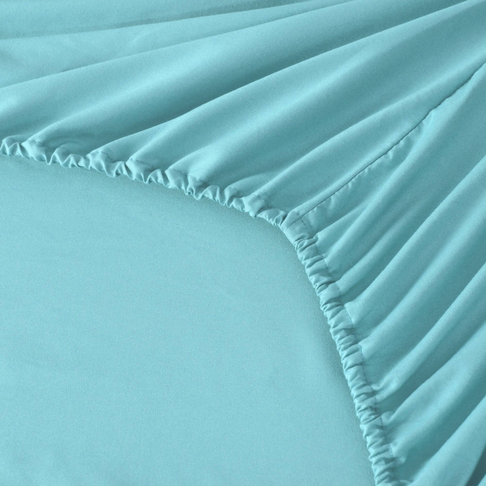 Alt View 1. MarCielo - Marcielo 3/4 Pcs Soft Solid & Embroidery Bed Sheets Set - Aqua Blue.
