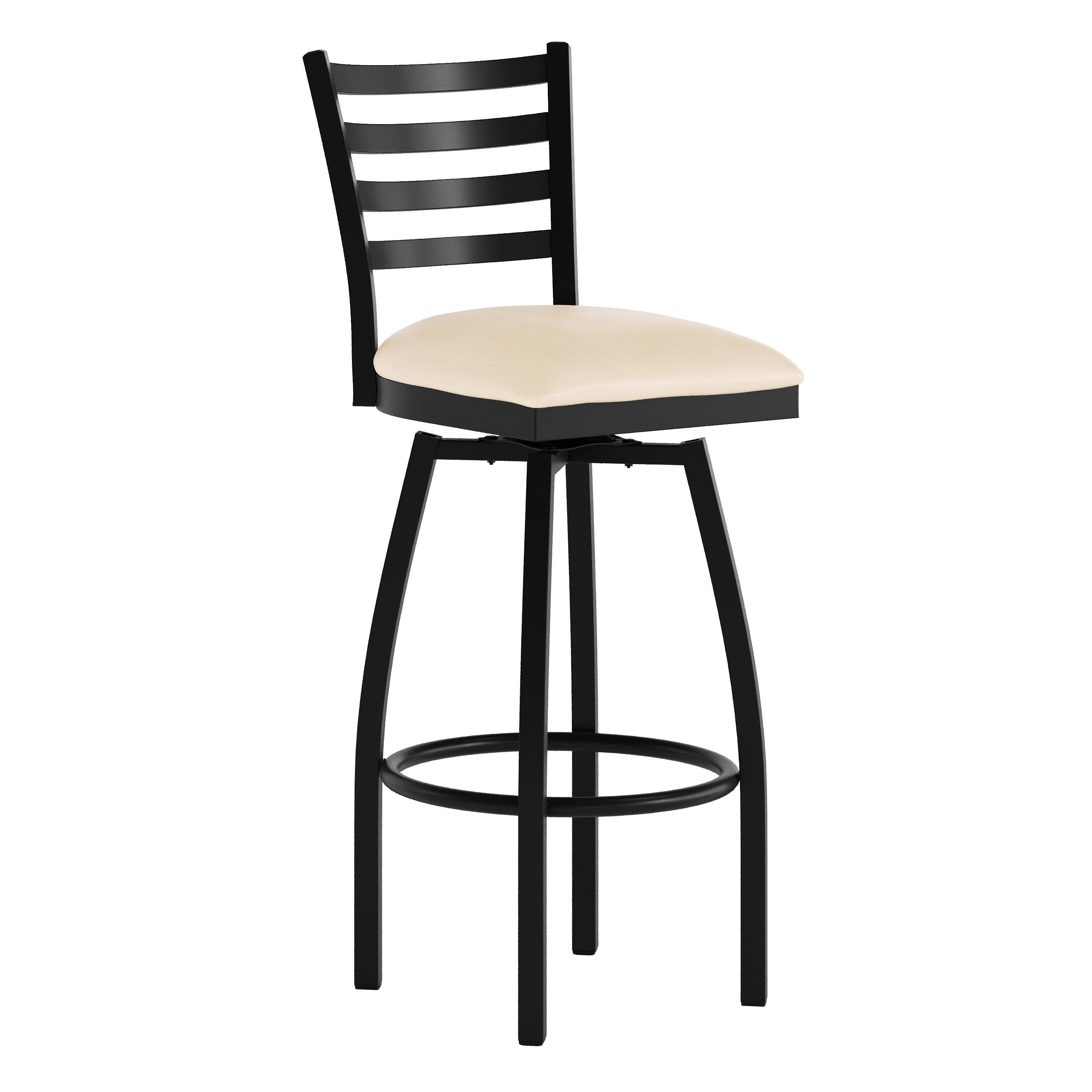 Front. Emma + Oliver - Ladder Back Swivel Metal Restaurant Dining Barstool - Tan Vinyl Seat/Black Metal Frame.