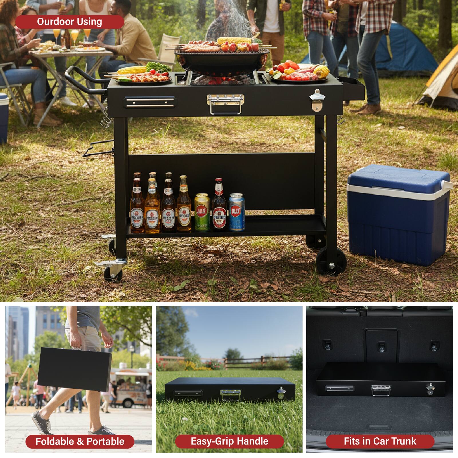 Outdoor Using

B 0 16325 ILUCE  
JUL&

a BILLY

Foldable & Portable  
Easy-Grip Handle  
Fits in Car Trunk