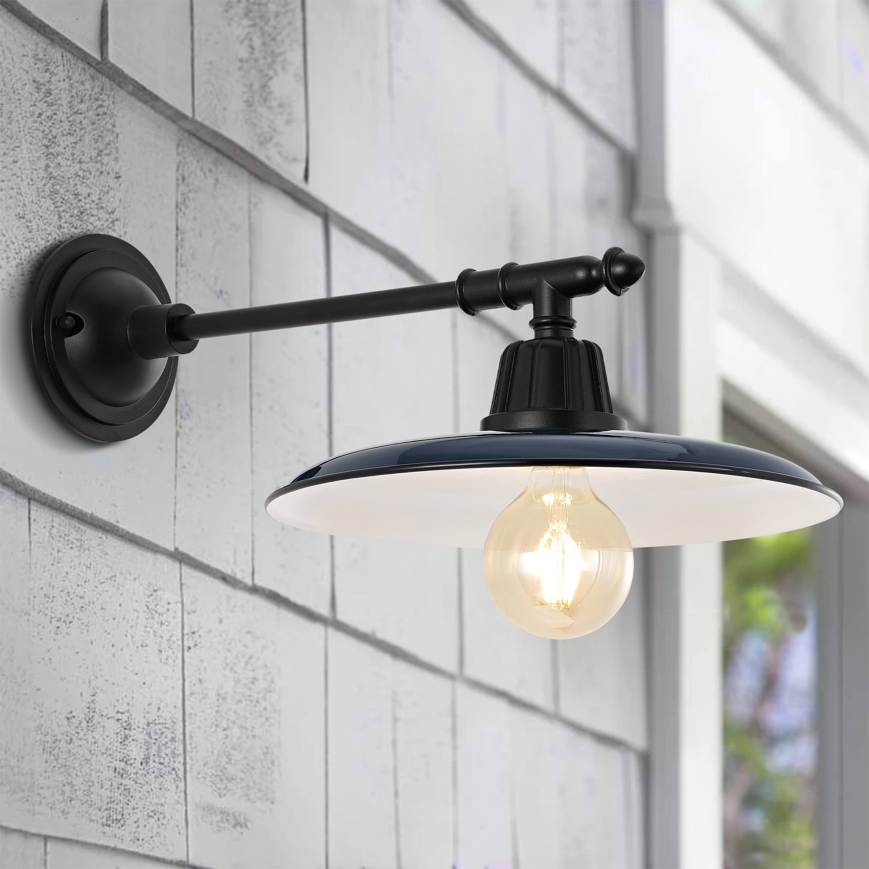 Alt View 6. Jonathan Y - Bonner 12" 1-Light Farmhouse Industrial Indoor/Outdoor Iron LED Victorian Arm Outdoor Sconce, Navy - Navy/Black.